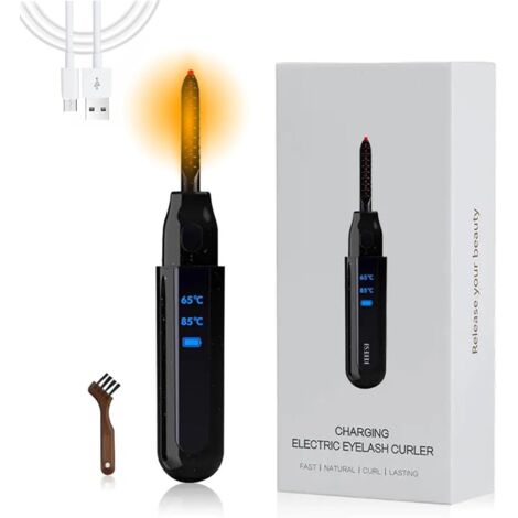 Rizador de pestañas calefactable, recargable por USB, con 2 velocidades de control de temperatura y pantalla LED, mini rizador de pestañas para mujeres y niñas, calentamiento rápido (negro)