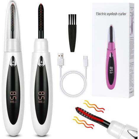 Rizador de pestañas calefactado, profesional, eléctrico, portátil, con cepillo, 3 modos de temperatura, recargable por USB, larga duración (blanco-C)