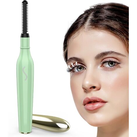 Rizador de pestañas calentado, recargable por USB, eléctrico, portátil, cepillo para maquillaje, belleza, peinado y rizado, color verde.