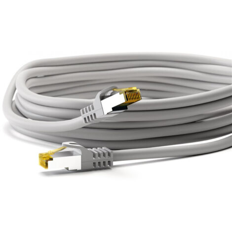 RJ45 Câble Patch, CAT 6A S/FTP (PiMF), 500 MHz, avec CAT 7 Câble Brut, gris, gaine de câble LSZH sans halogène, cuivre, connecteur RJ45 (CAT 6A). Longueur de câble 25 m