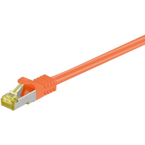 RJ45 Câble Patch, CAT 6A S/FTP (PiMF), 500 MHz, avec CAT 7 Câble Brut, orange, gaine de câble LSZH sans halogène, cuivre, connecteur RJ45 (CAT 6A). Longueur de câble 25 m