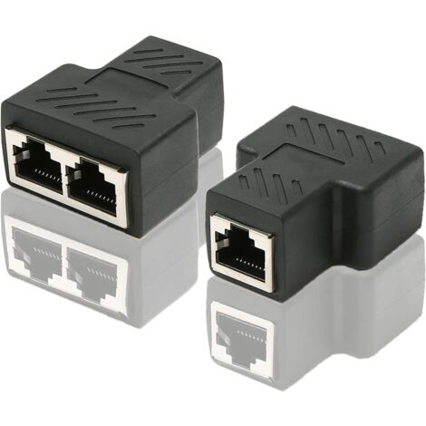 RJ45 CAT6 LAN-Ethernet-Port-Splitter-Adapter 1 auf 2 Dual-Buchse auf Buchse-Port-Koppler, 2er-Pack und Schwarz