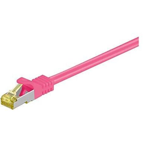 RJ45 cavo patch CAT 6A S/FTP (PiMF), 500 MHz, con cavo grezzo CAT 7 , magenta, guaina per cavo senza alogeni LSZH, rame, connettore RJ45 (CAT 6A). Lunghezza del Cavo 0.25 m