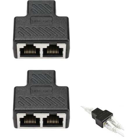 RJ45 Coupleur 2 Pièces, RJ45 Splitter Connecteurs Ethernet 1 à 2 Double Socket - Adaptateur LAN Câble Extender - Transmission Stable et Anti-Interférence