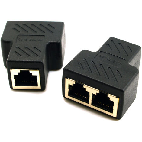 RJ45 Coupleur[2 Pièces], RJ45 Splitter Connecteurs Adaptateur 1 à 2 Ethernet Splitter Double Socket, Ethernet Câble Extender, RJ45 1 Femelle à 2 Femelle(Noir)