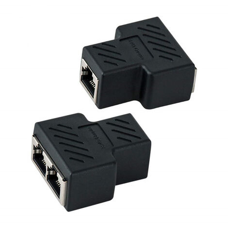 RJ45 Coupleur[2 Pièces], RJ45 Splitter Connecteurs Adaptateur 1 à 2 Ethernet Splitter Double Socket, Ethernet LAN Câble Extender, RJ45 1 Femelle à 2 Femelle(Noir)