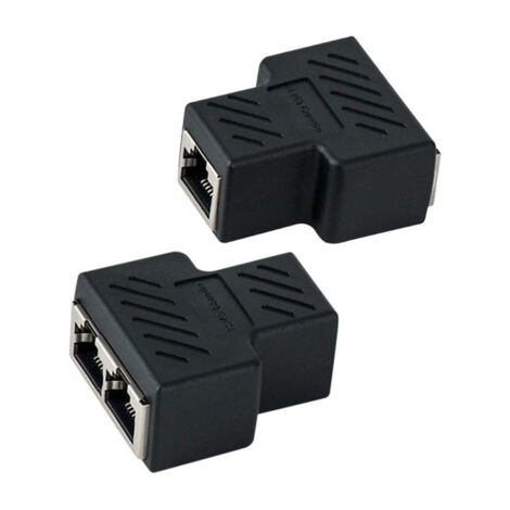 RJ45 Coupleur[2 Pièces], RJ45 Splitter Connecteurs Adaptateur 1 à 2 Ethernet Splitter Double Socket, Ethernet LAN Câble Extender, RJ45 1 Femelle à 2 Femelle(Noir)