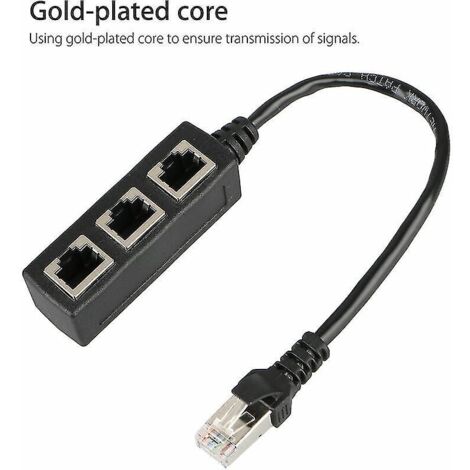 Rj45 Ethernet 1 To 3 Port Splitter Cable Network With Cat5, Cat5e, Cat6, Cat7 Adapter Socket