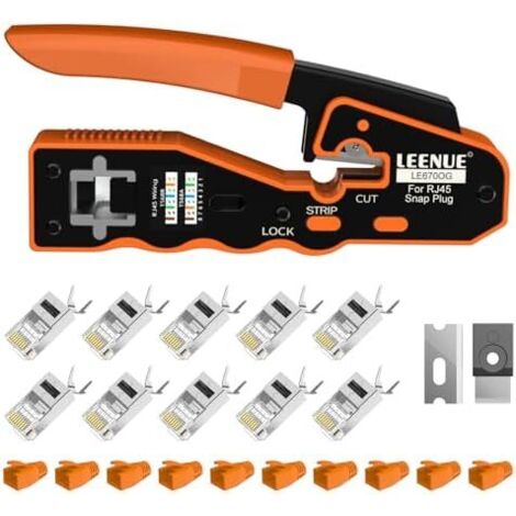 RJ45 Kit de pinces à sertir, kit d'outils réseau avec 10 connecteurs LAN Cat 7 Cat6A Pass Through, Netzwerktester,para Mantenimiento y Reparación Red -