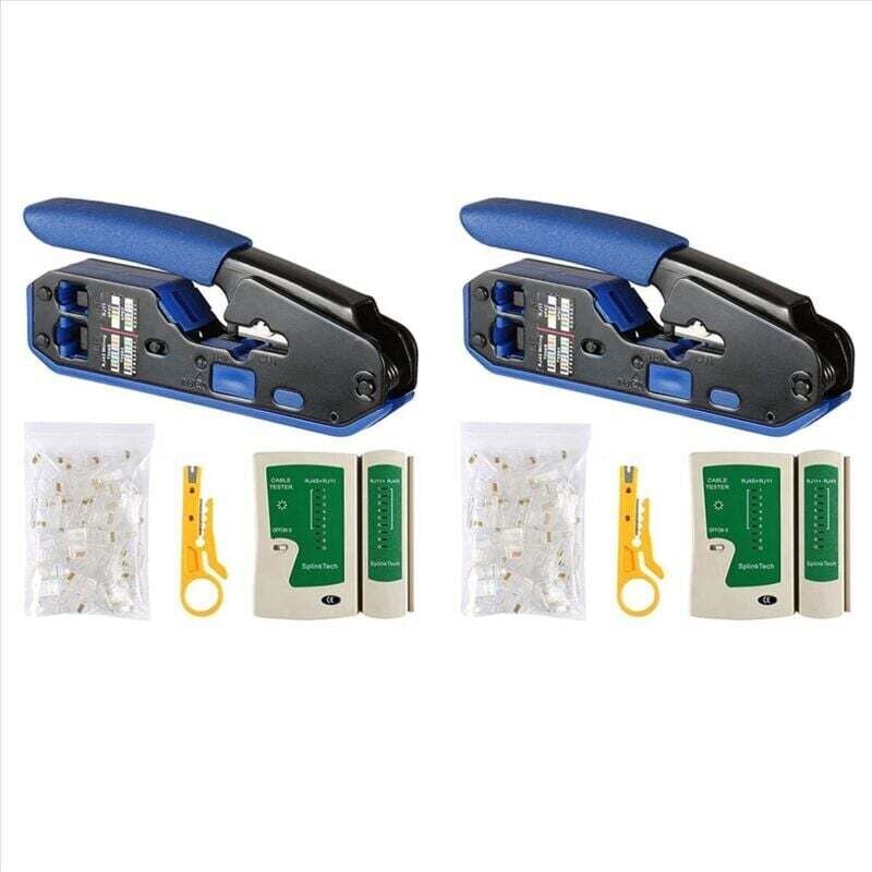 Image of RJ45-Netzwerkkabeltester, Crimpwerkzeug-Set für CAT5, CAT5E und CAT6, 100 Stecker
