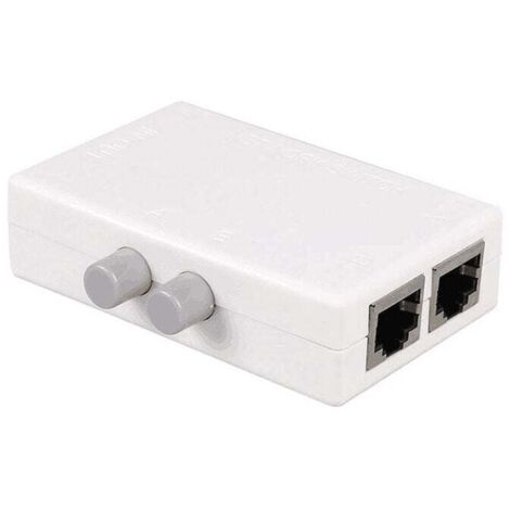 RJ45-Switch-Splitter-Wahlschalter, 2-Port-Netzwerk-Switch-Splitter-Wahlschalter (Hub) 1 Ausgang oder 1 Eingang 2 Ausgänge 100 m T 2-Wege RJ45 Ethernet-Netzwerk Sinloon Mini Metall-Druckknopfschalterbo