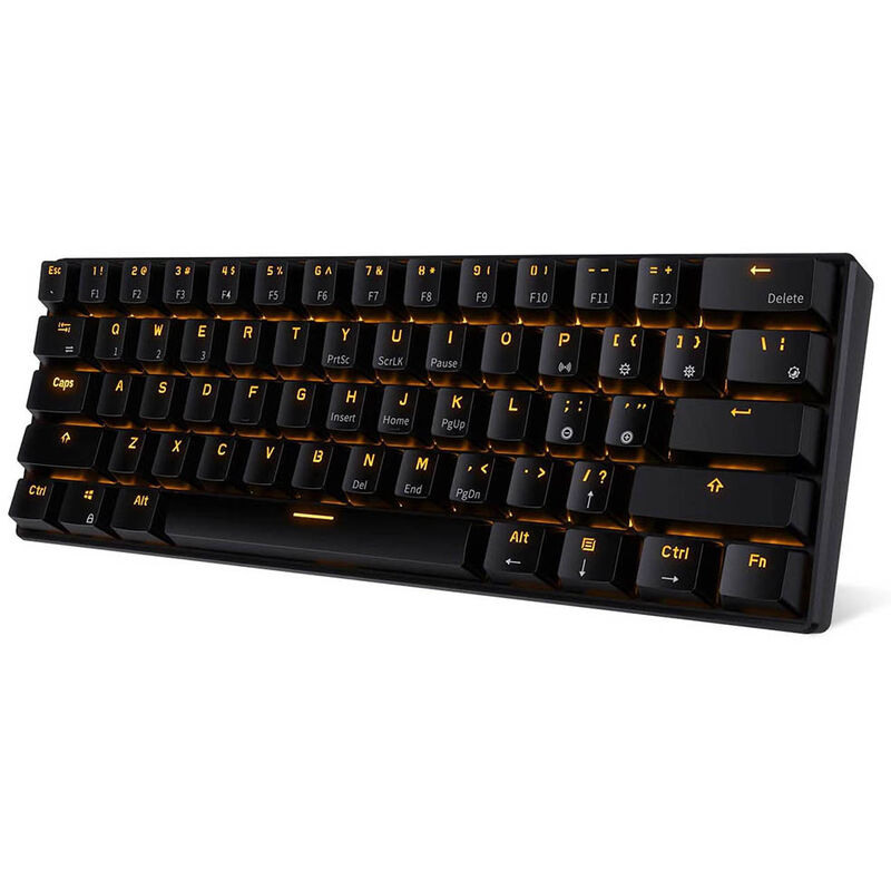 

RK61 BT y teclado de modo dual con cable, retroiluminacion amarilla, mini teclado mecanico de 61 teclas para telefono / tableta, negro con