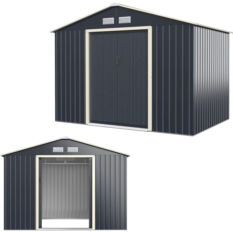 Abri de Jardin en Acier Galvanisé 5.29㎡ avec Portes Coulissantes et Fenêtres, Cabanon de Jardin pour Poubelle avec Anti-UV à l'Extérieur, Stockage
