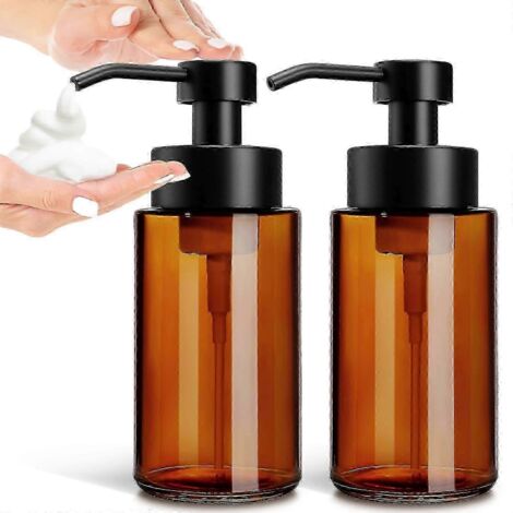 [RM] Lot de 2 distributeurs de savon mousse en verre ambré, pompe manuelle rechargeable pour salle de bain avec mousse épaisse et dense-AquaForge