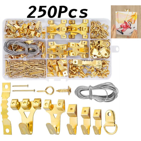 Rnemitery – Kit de suspension de tableaux 250 pièces – Crochets en acier inoxydable – Capacité de charge 75 lb – Accessoires inclus pour installation facile