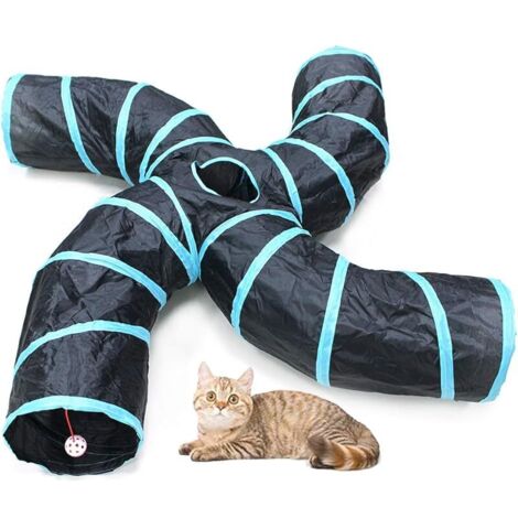 Road Tunnel pour Chat, 2 Voies/3 Voies/4 Voies/5 Voies Tubes de Tunnels Pliable Jouet Labyrinthe interactif pour Petits Animaux, Petit Lapin,Chaton, Chiot,Furet,cochons d’ Inde (4 Voies)