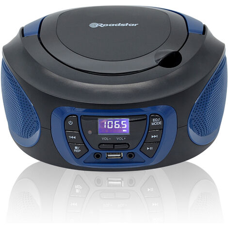 Roadstar CDR-365U/BL Radio CD Player Portátil Digital FM PLL, Reproductor CD-MP3 USB Stereo, AUX-IN Toma Auriculares  Negro/Azul