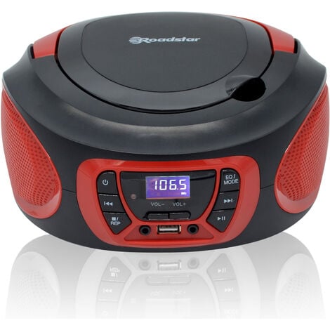 Roadstar CDR-365U/RD Radio CD Player Portátil Digital FM PLL, Reproductor CD-MP3 USB Stereo, AUX-IN Toma Auriculares Negro/Rojo - Negro/Rojo