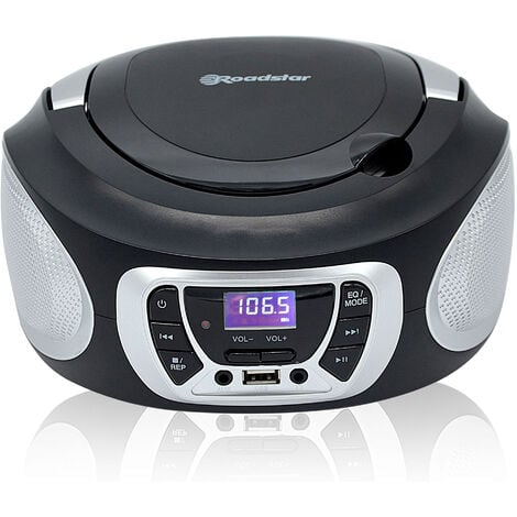 Roadstar CDR-365U/SL Radio CD Player Portátil Digital FM PLL, Reproductor CD-MP3 USB Stereo, AUX-IN Toma Auriculares Negro/Plata - Negro/Plata