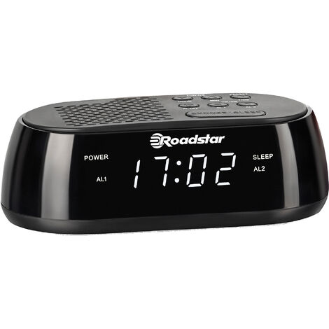 Roadstar CLR-2477 Radio Reloj Despertador PLL FM, Puerto USB Carga Rápida, 2 Alarmas, Gran Pantalla LCD, Snooze  Negro