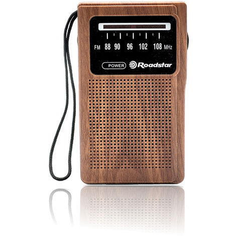 Roadstar TRA-1230WD Radio Portátil FM Analógica, Funciona a Pilas, Toma de Auriculares Transistor Pequeño y Ligero  Madera
