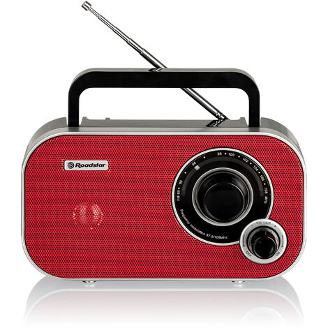 Roadstar TRA-2235RD Radio Portátil FM Analógica Funciona a Red /Pilas, Toma Auriculares, Transistor Pequeño Ligero  Rojo