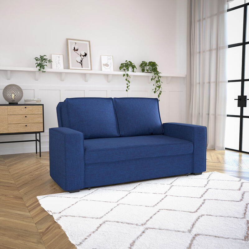 Canapé droit 3 places Bleu Tissu Pas cher Moderne Confort