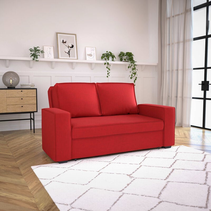 Canapé droit 3 places Rouge Tissu Pas cher Moderne Confort