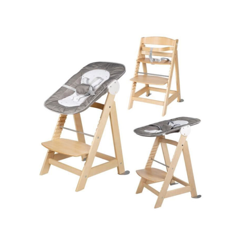 Roba - Chaise Haute Évolutive Born Up 2 en 1 + Transat Inclinable - Sternenzauber - Des la Naissance - Bois Naturel