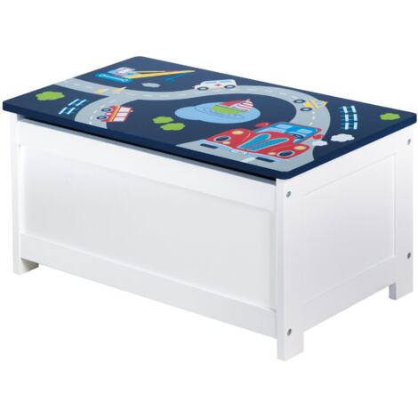 roba Cassapanca Rennfahrer - per Riporre Vestiti, Biancheria, Giocattoli - Contenitore Portaoggetti - Convertibile in Panca - Mobili per Bambini - Legno Laccato Bianco e Blu
