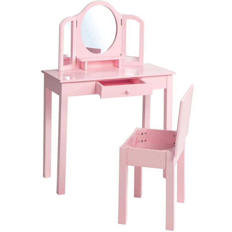 Coiffeuse pour enfants avec tabouret Rose 68x32x106 cm Bois - Roba