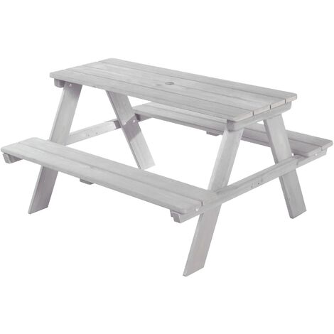roba Panca con Tavolo per Bambini Picnic - da Esterno - per Giardino - Resistente alle Intemperie - 4 Posti - per Campeggio - Regalo Compleanno, Natale, Pasqua - Legno Massello - Grigio