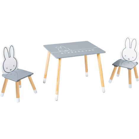 roba Set Tavolo + 2 Sedie per Bambini miffy - dai 18 Mesi ai 10 Anni - Panca a 3 Altezze - Mobili da Salotto per Cameretta - Legno Grigio