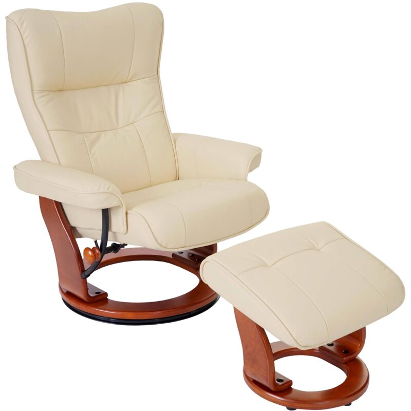 HHG – Fauteuil relax cuir véritable 130kg – Dossier réglable par pression – Rembourrage épais – Accoudoirs larges – Rotatif 360°