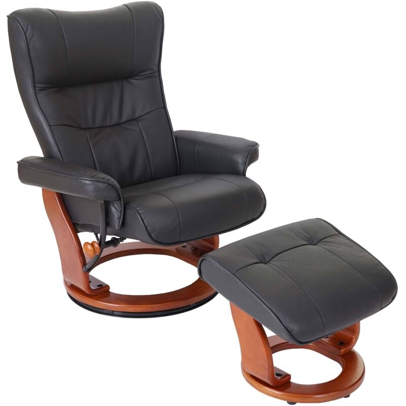 Robas Lund fauteuil relax Montreal, fauteuil de télévision, tabouret, cuir, charge 130kg, noir, doré