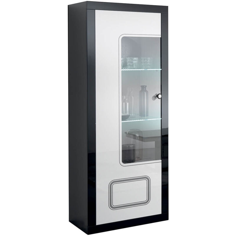 Altobuy - robbie - Vitrine 1 Porte Gauche Laqué Noir et Blanc
