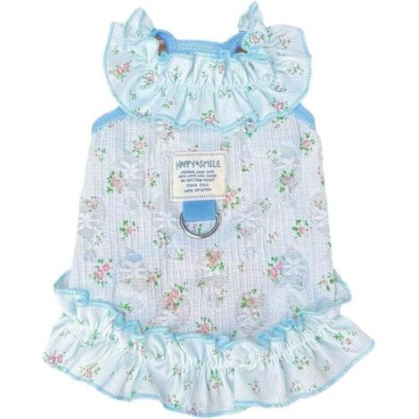 Robe d'été avec fines jarretières ajourées style princesse, vêtements pour chiens et chats, sandales respirantes et rafraîchissantes (bleu ciel, taille M, référence 5-8)