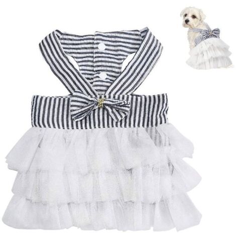 Robe fantaisie en tutu pour chien et chat - Adorable robe en maille rayée - Gilet de princesse - Avec nœud papillon - S