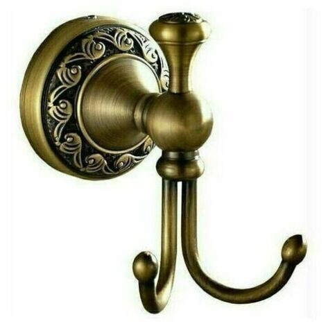 Robe Hook, Retro Brass Bathroom Coat Hook, 2 Hooks, Bathroom Accessories Set, Paper Roll Holder, Antique Brass Finish, Wall Mounted (Gold)