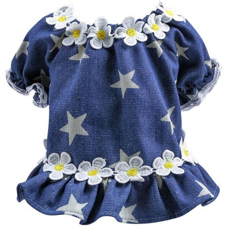 Robe imprimée marguerite en coton bleu, vêtements pour petits Yorkshires, tenues de printemps et d'été pour animaux de compagnie