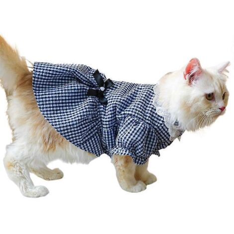 Robe plaid pour chien, robe pour petite chienne chat, jupe pour chat chien taille L bleu marine, tenue élégante et confortable pour animaux de compagnie.