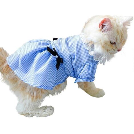 Robe plaid pour chien, robe pour petite chienne et chat, jupe pour chien et chat, taille L, bleu ciel.