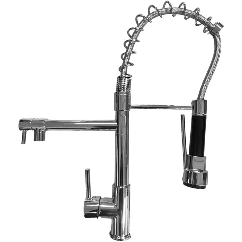 Mitigeur d'Évier Chromé Robinet de Cuisine Rotatif avec Deux Sorties