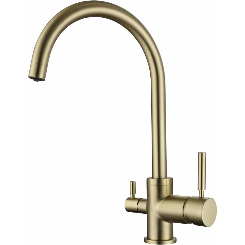 Robinet 3 voies col de cygne - Or brossé - Biscayne V2 - Gamme ''PARK''