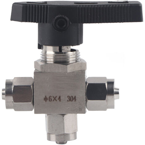Robinet à 3 Voies en Acier Inox 304 pour Tuyaux PU 6x4mm, Eau et Air