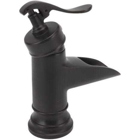 Robinet à Bec Cascade, Robinet de Lavabo Monotrou Noir en Cuivre pour Toilettes