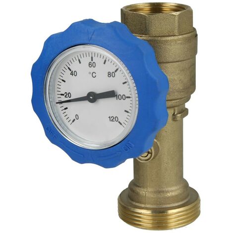 Robinet à bille avec thermomètre bleu et clapet anti-retour 1' 'FF x 1 1/2'' FM