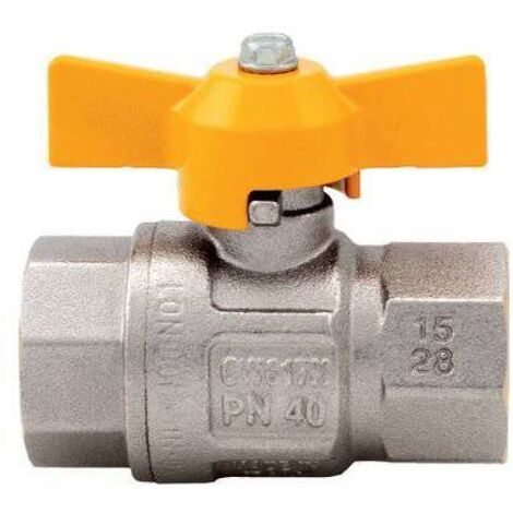 Robinet à bille gaz 1/2'' FF/FF avec poignée papillon