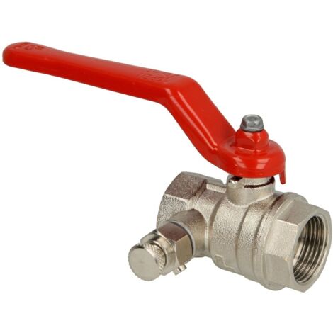 Robinet à bille laiton 3/4’’ FF/FF PN25 avec purgeur et levier en acier rouge