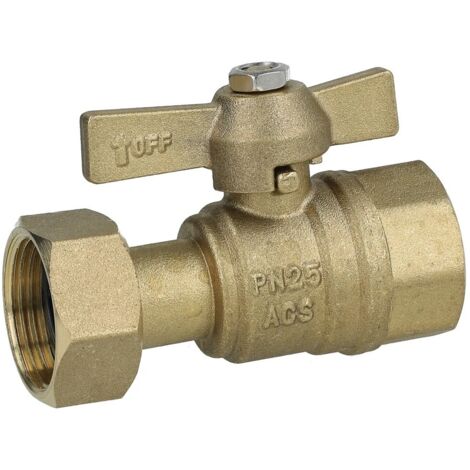 Robinet à bille pour compteur d'eau droit 3/4’’ FF x écrou à chapeau 3/4’’